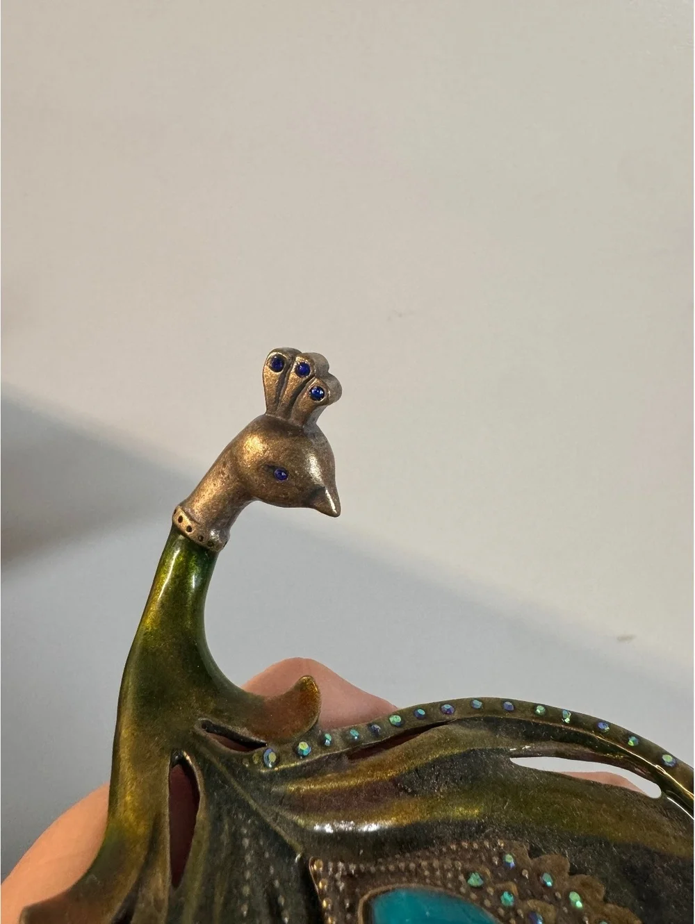 Decorative Vintage Peacock Trinket Dish with Gemstone Accents